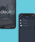 Cell phone showing the Deako App with the option to set schedules with the Smart Switch on a cerulean background